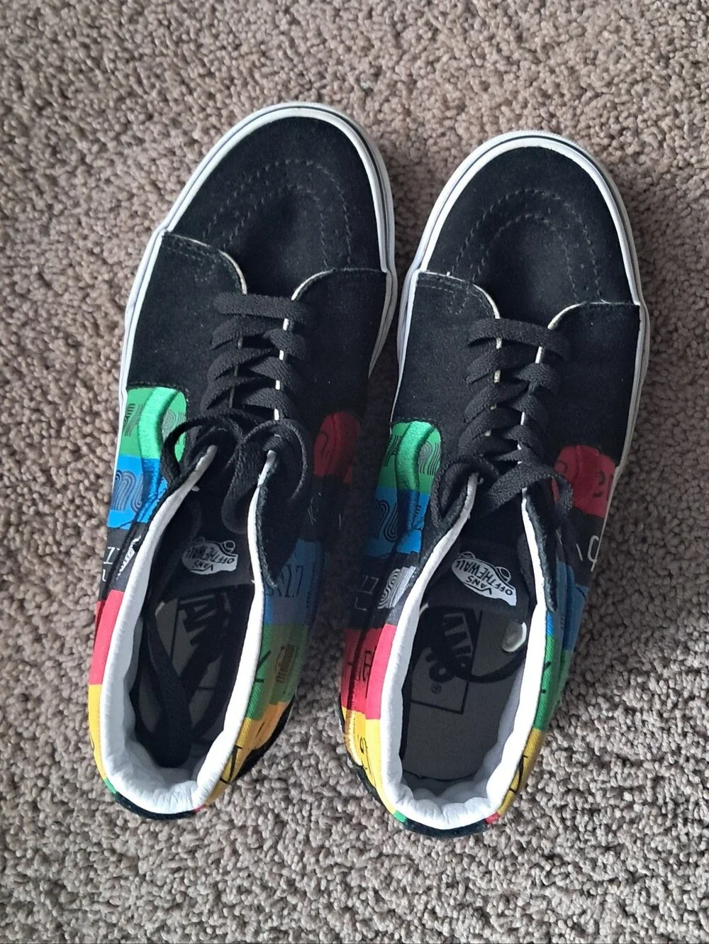 Vans Black High-Top Sneakers with Blue Green Red Yellow Panels